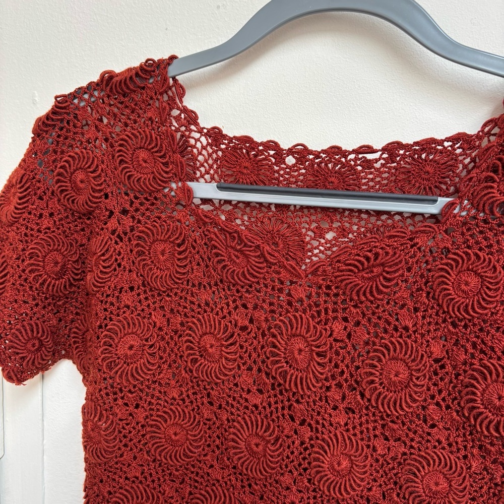 Vintage Burnt Orange Crochet Blouse